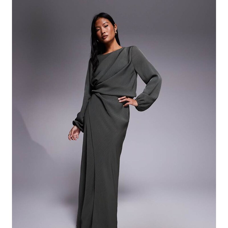 ASOS Petite ASOS DESIGN Petite long sleeve twist waist detail maxi 111148559