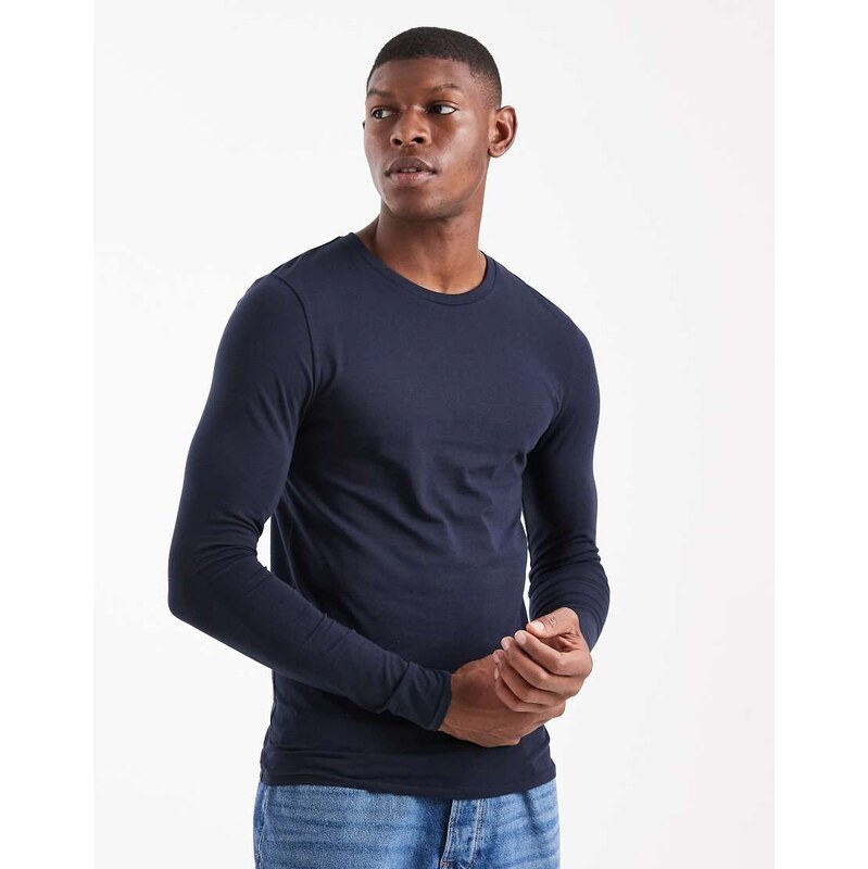 ASOS DESIGN Essentials muscle fit long sleeve t-shirt in navy