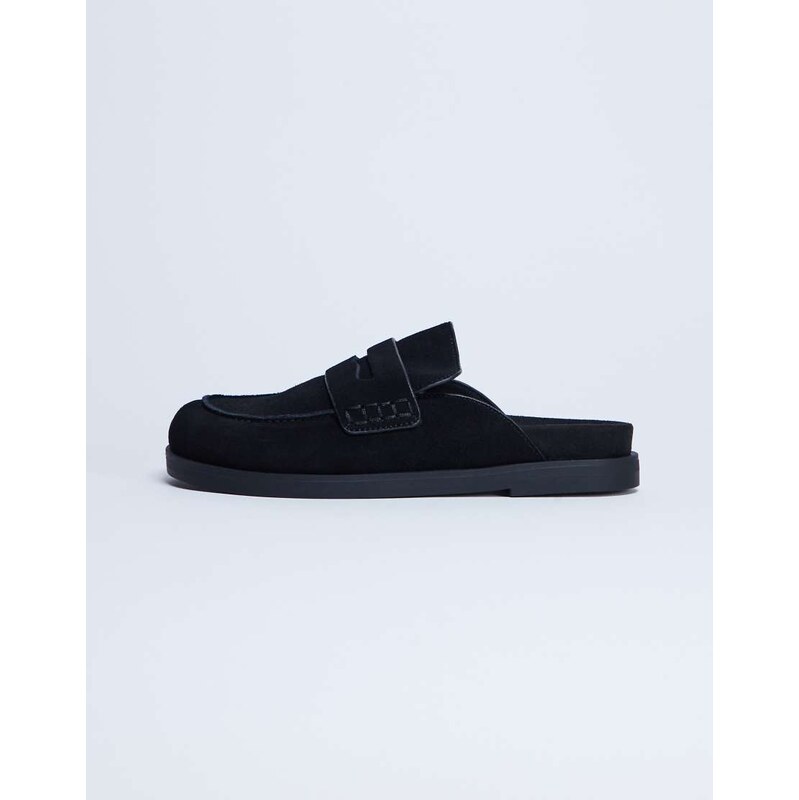 Topshop Addie real suede mule loafer in black 115514201