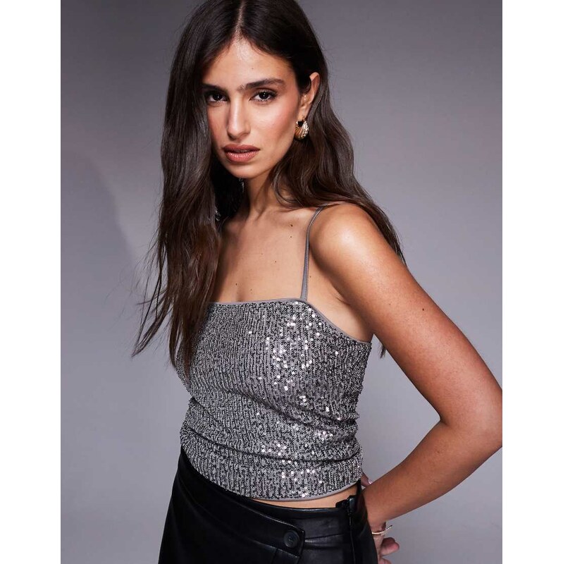 ASOS DESIGN allover sequin cami top in silver