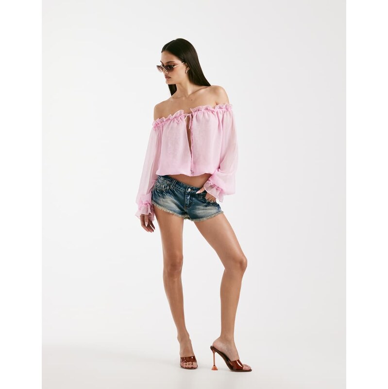 I.AM.GIA Jazmin georgette chiffon bardot plunge tie detail blouse in 112166319