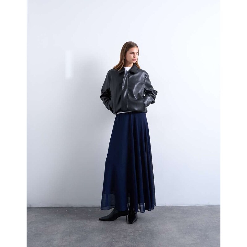 Topshop sheer full circle chiffon maxi skirt in navy-Blue