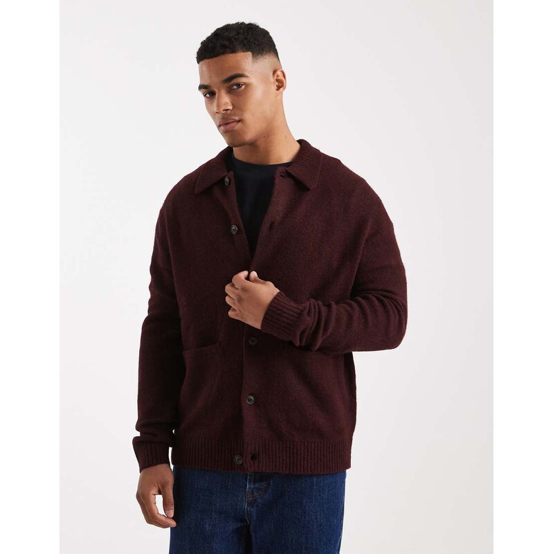 ASOS DESIGN relaxed knitted wool blend cardigan with front