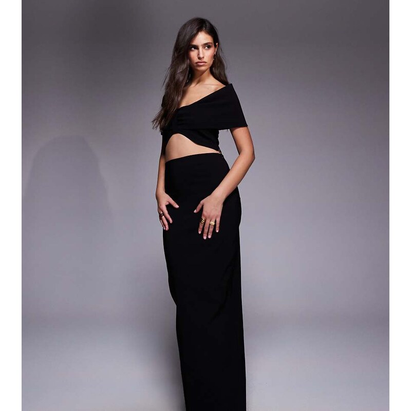 Vesper bengaline high waisted column maxi skirt co-ord in black
