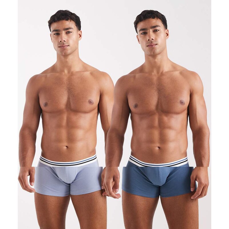 ASOS DESIGN 2 pack trunks with stripe waistband in blue 109793157
