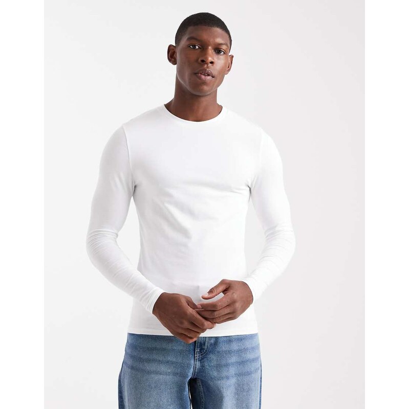 ASOS DESIGN Essentials muscle fit long sleeve t-shirt in white