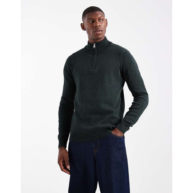 Threadbare 1/4 zip knitted jumper in khaki and black-Green