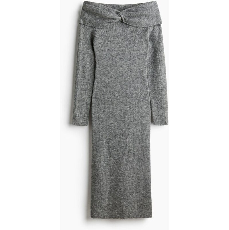 H&M - Šaty z jemného úpletu odhalující ramena - Šedý Melír