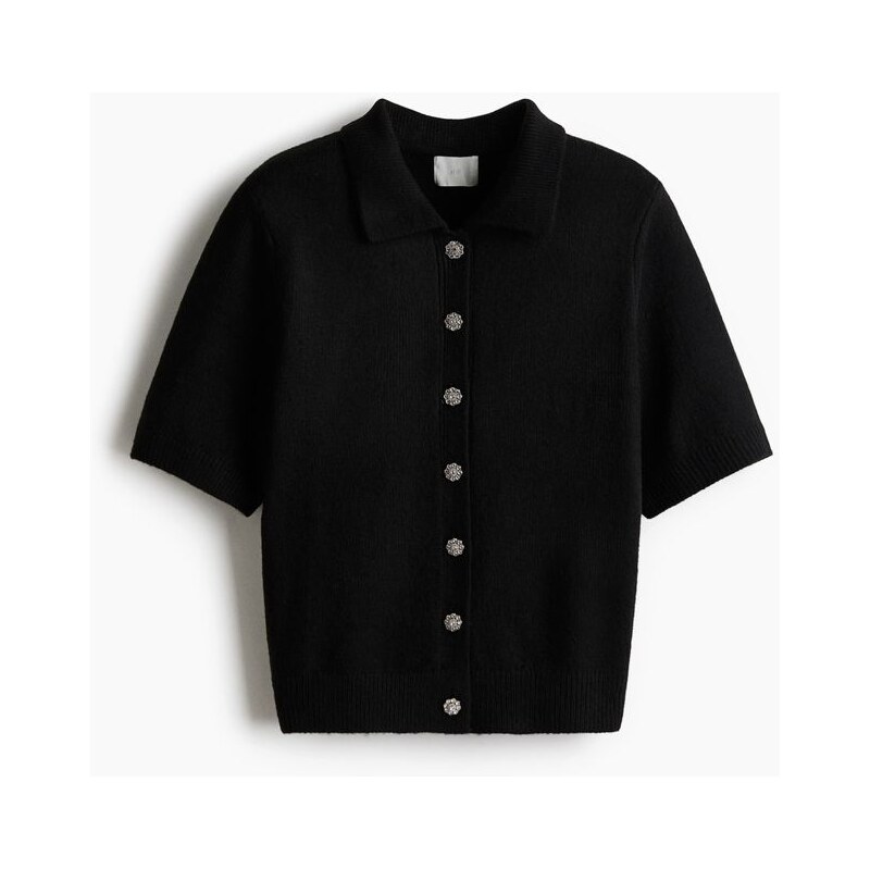 H&M - Propínací svetříks krátkým rukávem a límečkem - černá 109793191