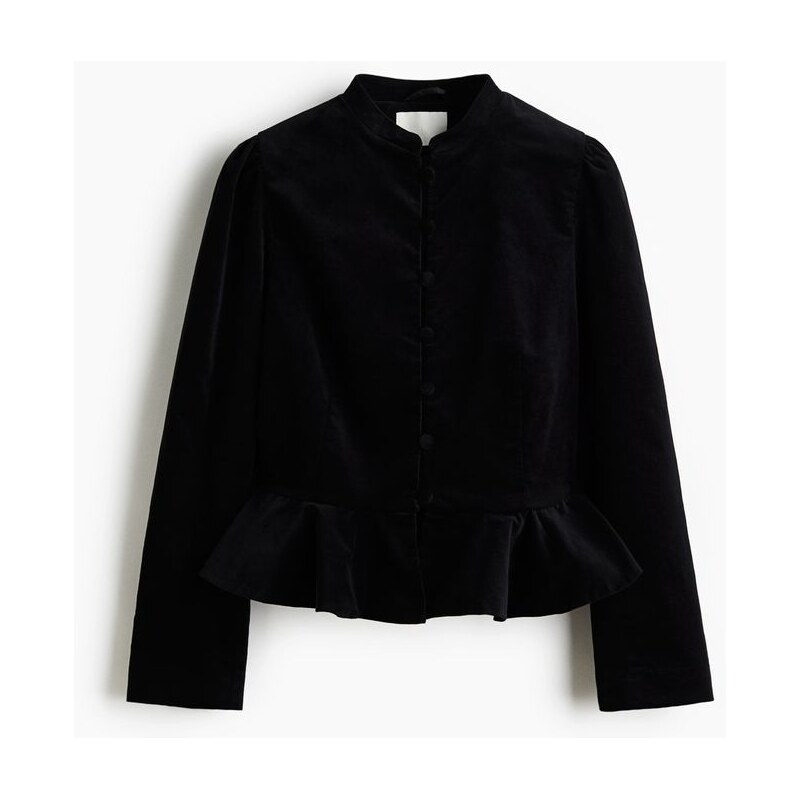 H&M - Sametové sako peplum - černá 109793234