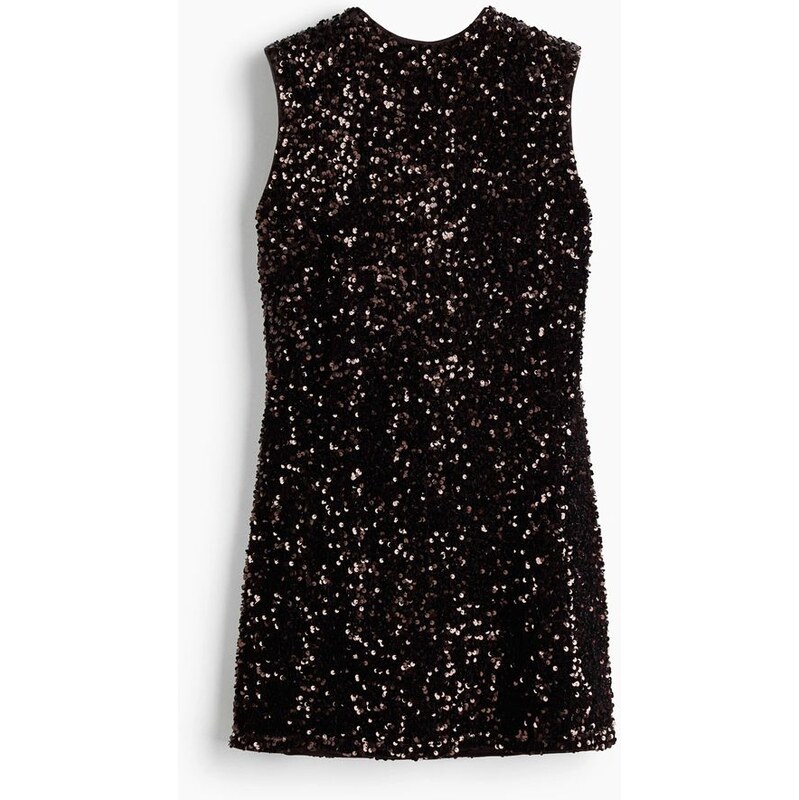 H&M - Flitrové šatys mašlí - Tmavě Hnědá