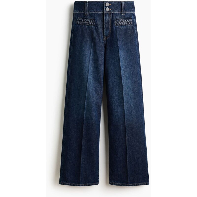 H&M - Wide High Jeans - Tmavý Denim Blue