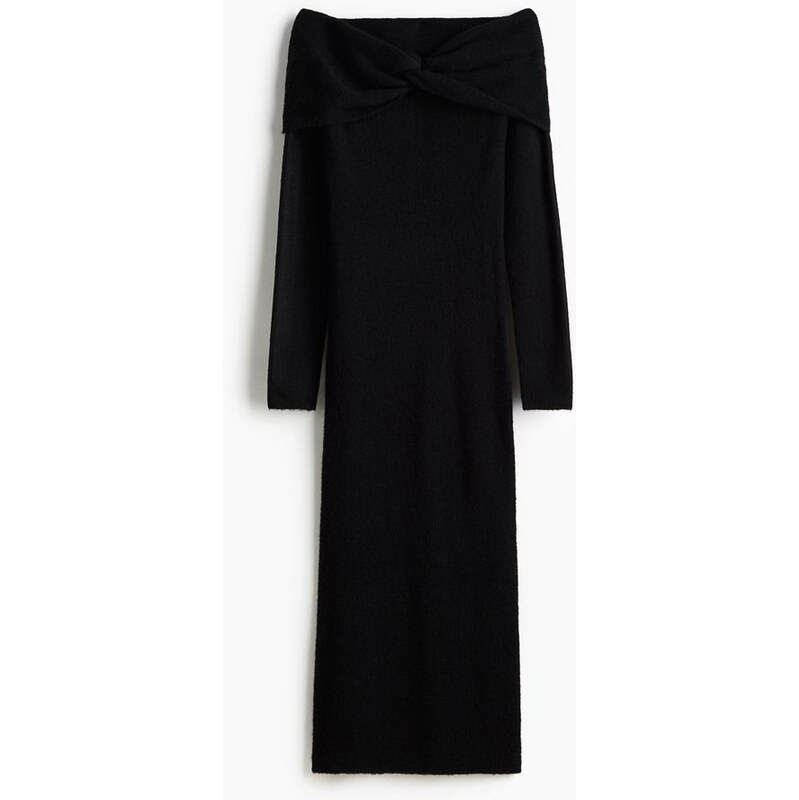 H&M - Šaty z jemného úpletu odhalující ramena - Černá