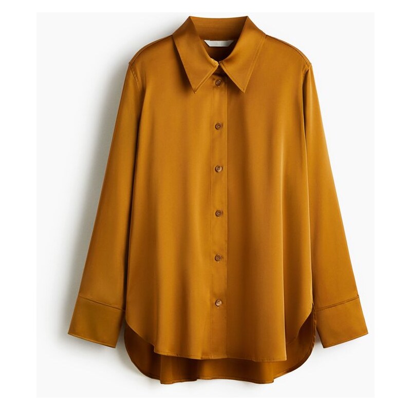 H&M - Oversized saténová košile - Tmavá Zlatožlutá