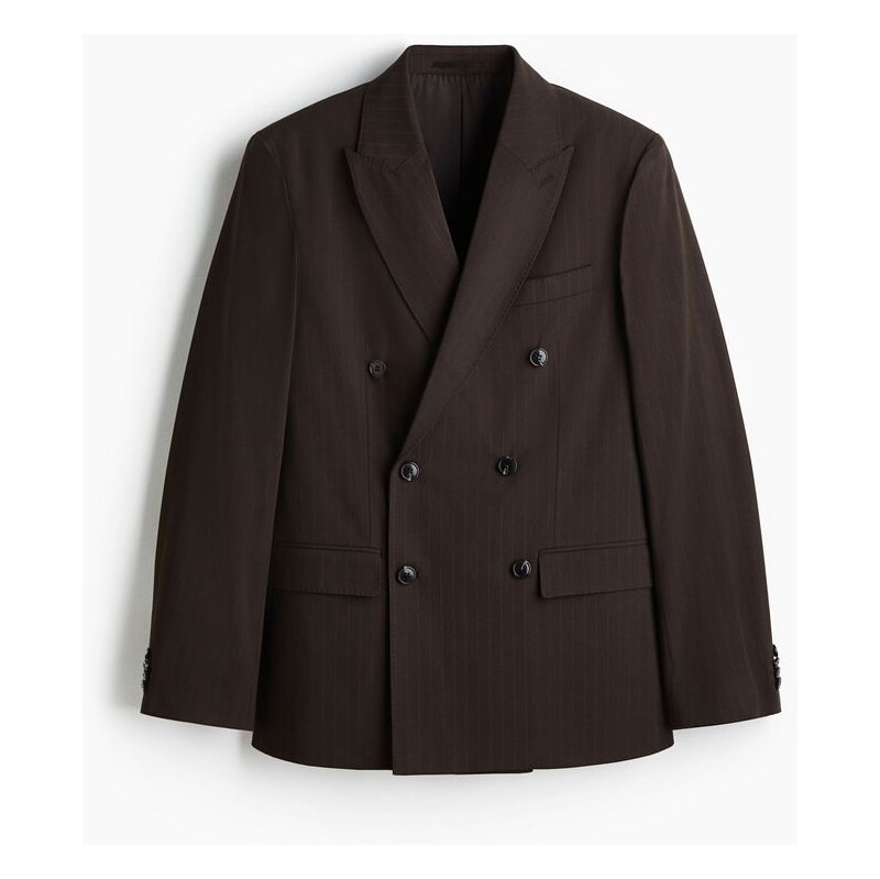 H&M - Dvouřadové sako Regular Fit - Hnědá/Tenký Proužek