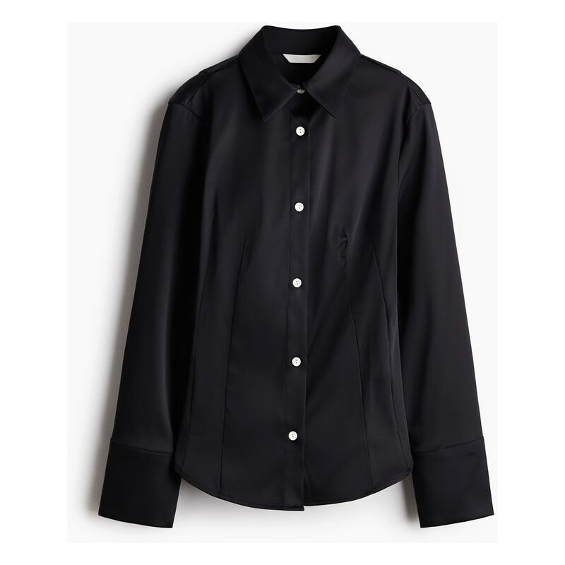 H&M - Přiléhavá keprová košile - černá 109793288