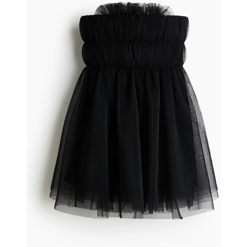 H&M - Tylové šaty bandeau - Černá