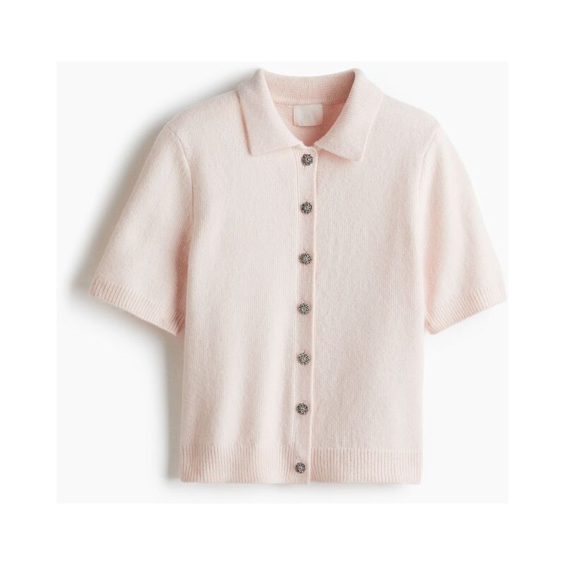 H&M - Propínací svetříks krátkým rukávem a límečkem - růžová 109793309
