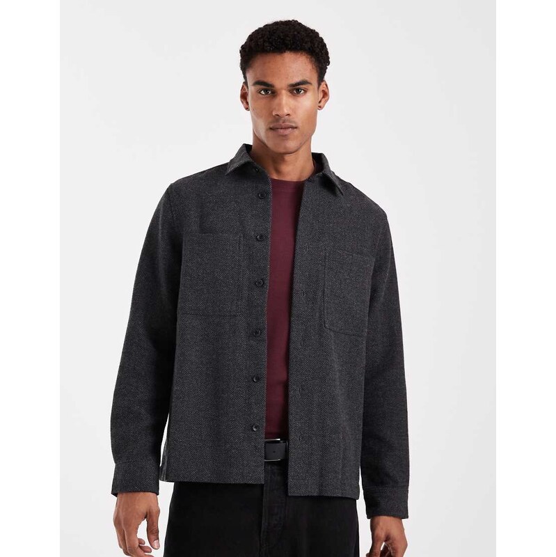 ASOS DESIGN herringbone overshirt in grey