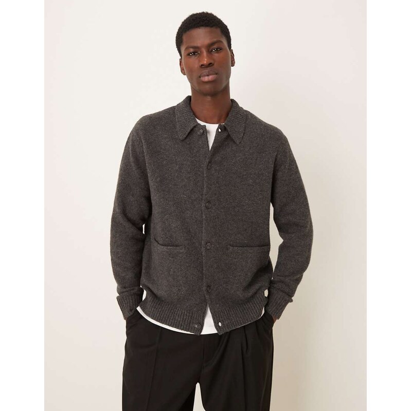ASOS DESIGN relaxed knitted wool blend cardigan with front