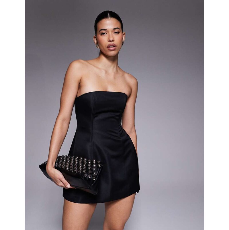 Aria Cove satin seam detail structured bandeau mini dress in