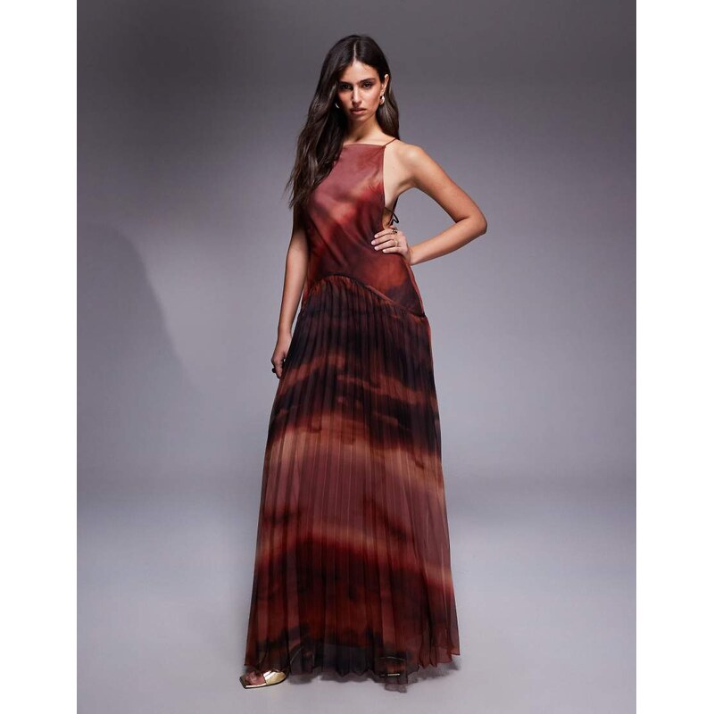 ASOS DESIGN square neck dropped waist maxi dress with pleated