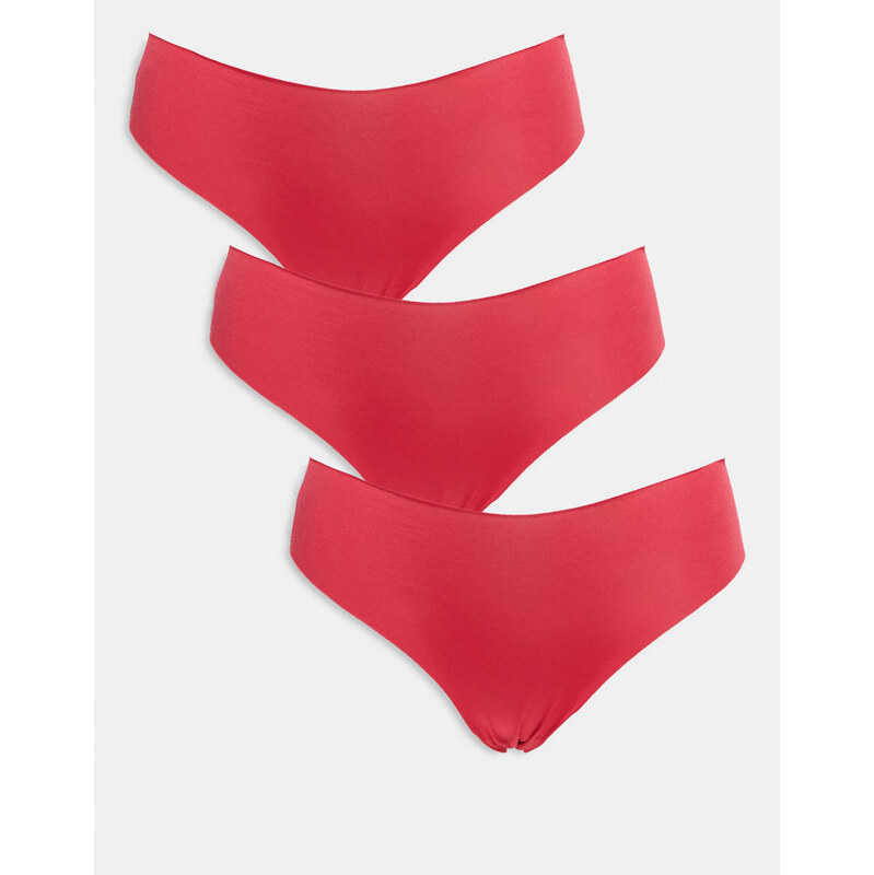 ASOS DESIGN 3 pack no vpl & lace brazilian brief in cherry red 115514069