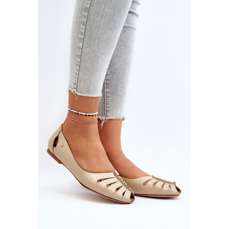 model 21650286 Pohodlné Dámské Kožené Baletky Beige - Zazoo