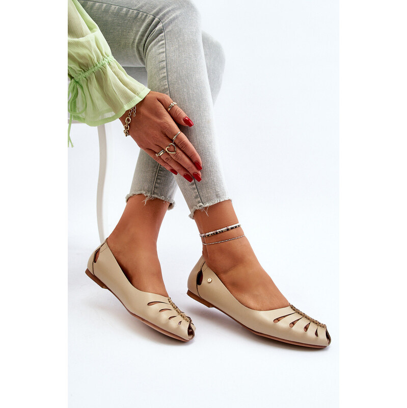 Zazoo 10009 Pohodlné Dámské Kožené Baletky Beige