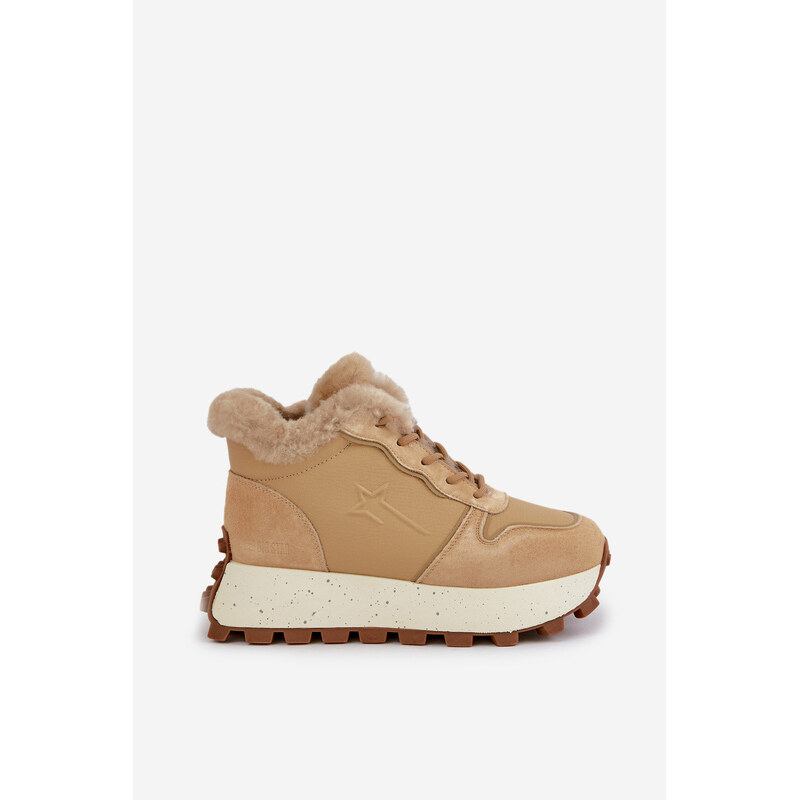 Kožené Sneakersy Trapery Dámské S Kožíškem Na Platformě Big Star