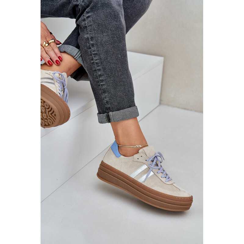 model 21684242 Dámské semišové sneakersy na platformě béžové -