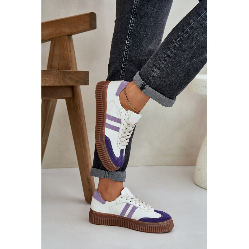 model 21684249 Kožené Nízké Sneakersy Dámské Na Platformě Bílé -