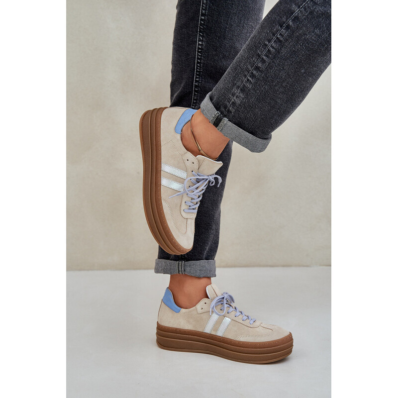 Zazoo N1068S4 Dámské semišové sneakersy na platformě béžové