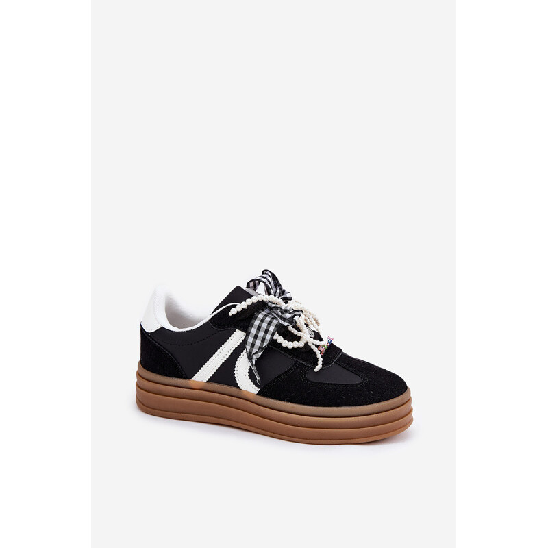 Dámské sneakersy na platformě s ozdobami černé model 21688389 -