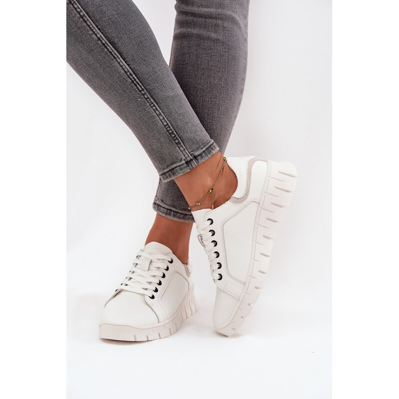 Kožené dámské polobotky model 21708314 Bílé - VINCEZA
