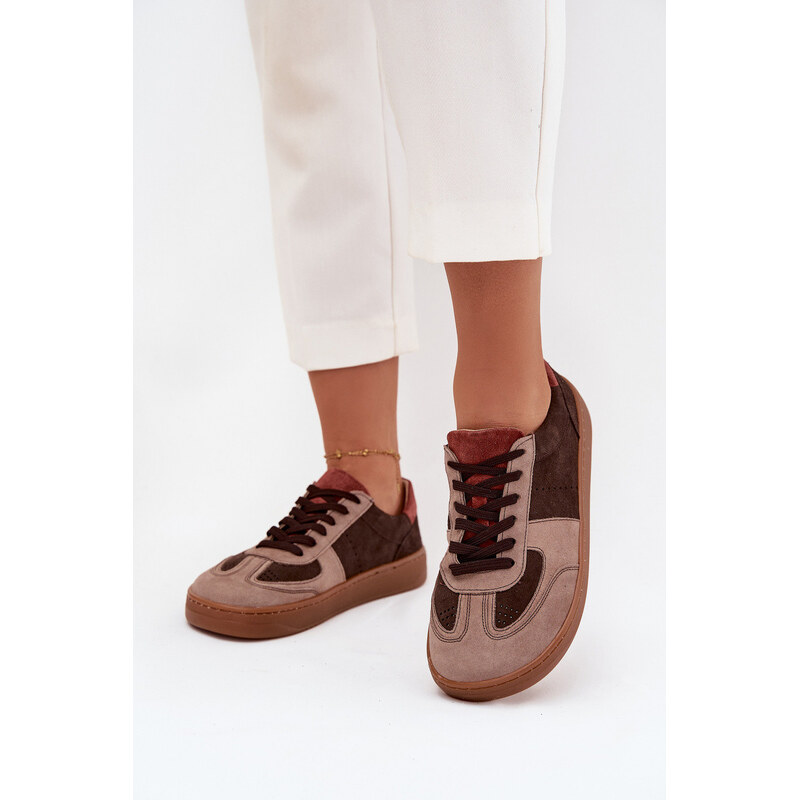 Kožené semišové barefoot tenisky dámské Zazoo N1277 hnědé