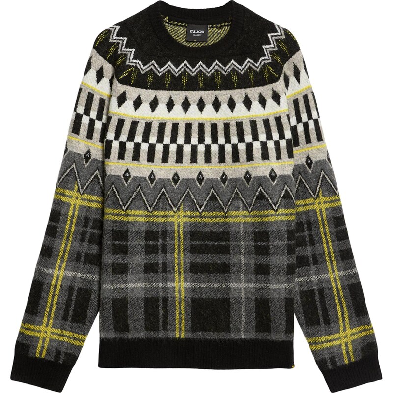Lyle & Scott Svetr Fair Isle limone / šedá / černá / bílá