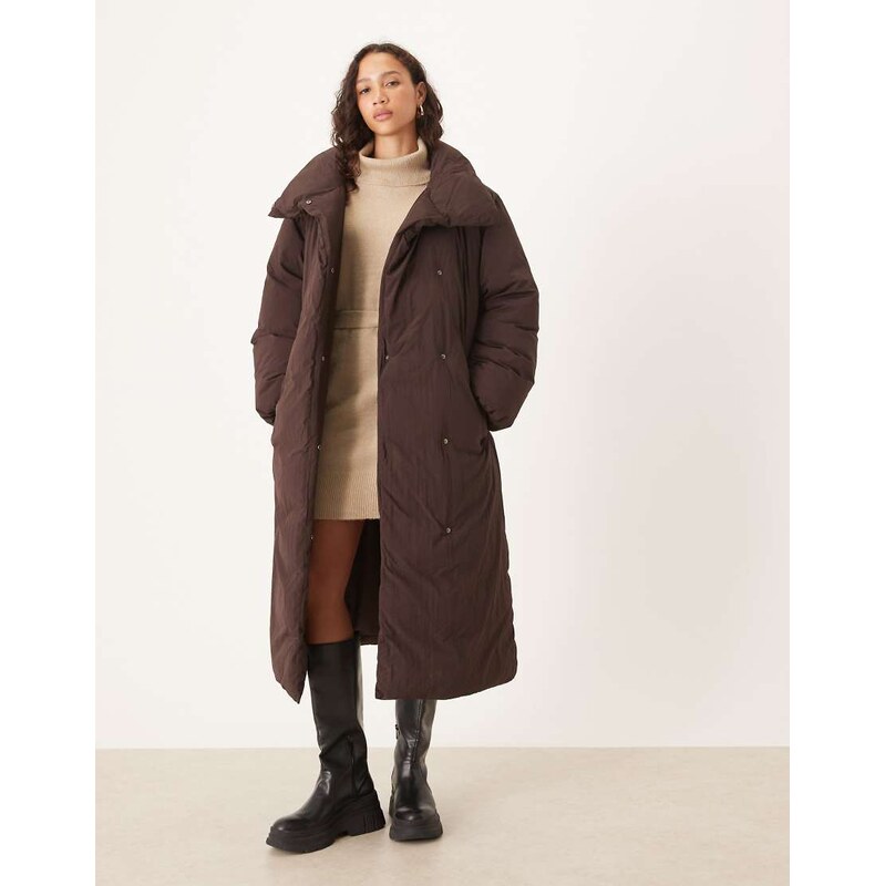 ASOS DESIGN funnel neck longline puffer jacket in chocolate