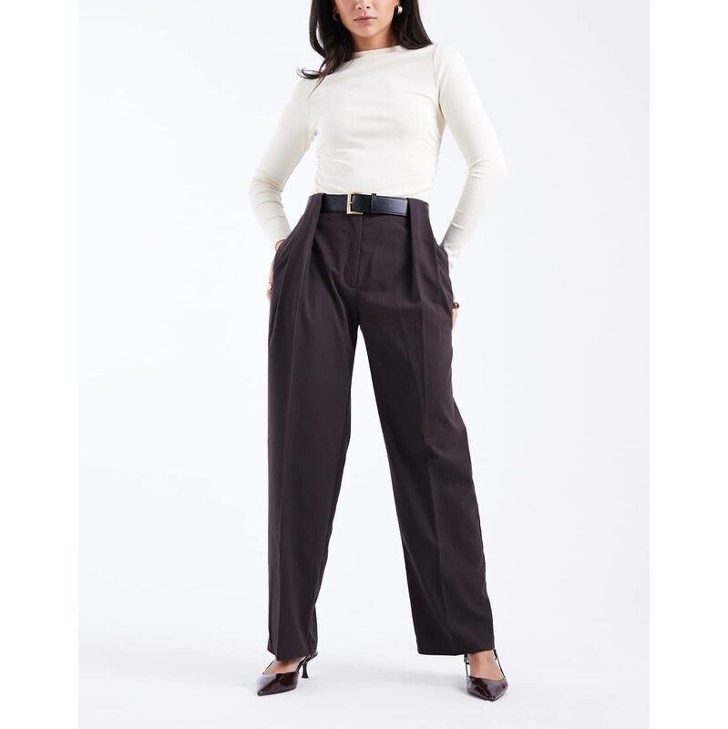 ASOS DESIGN tailored high waist belted straight leg trousers in