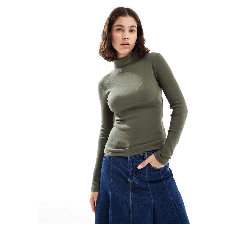 Brave Soul long sleeve ribbed rollneck top in green 115513468