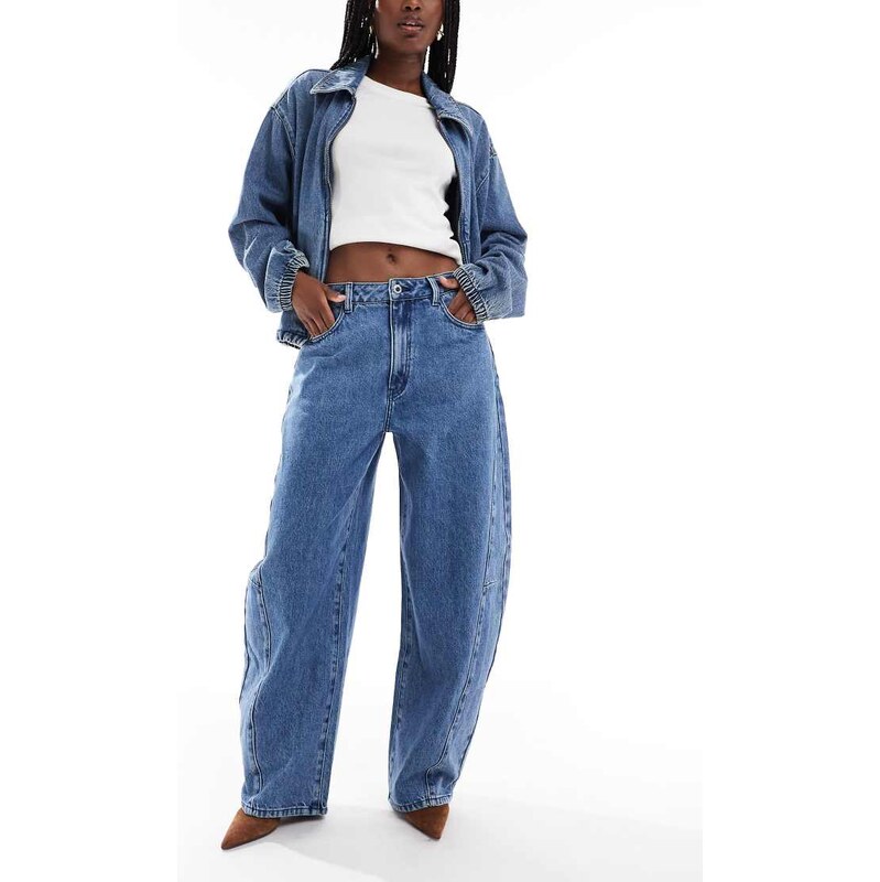 WeWoreWhat mid rise barrel leg jeans in mid wash-Blue