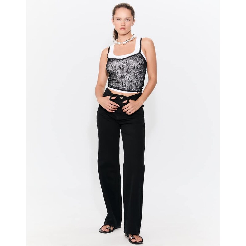 Stradivarius D92 straight wide jeans in black