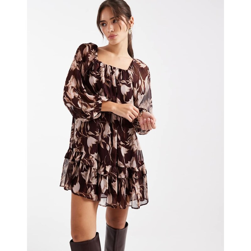 New Look floral smock mini dress in purple