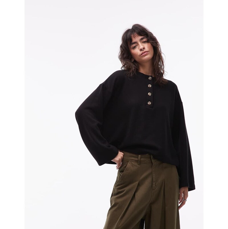 ASOS DESIGN Supersoft touch oversized henley top in black 109821375
