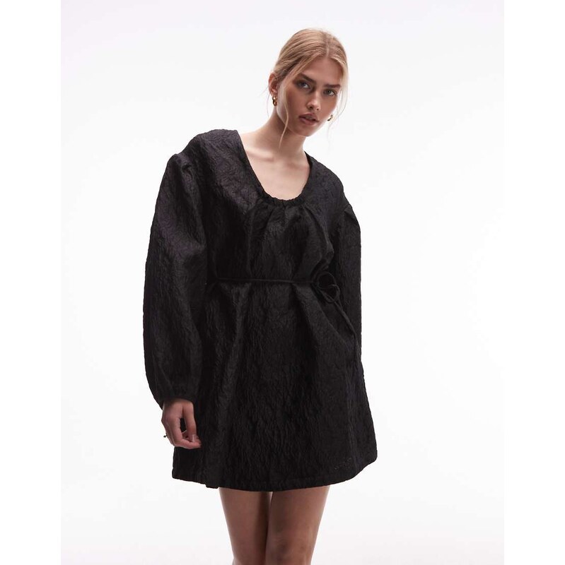 & Other Stories structured jacquard quality mini dress with pleated 109821381