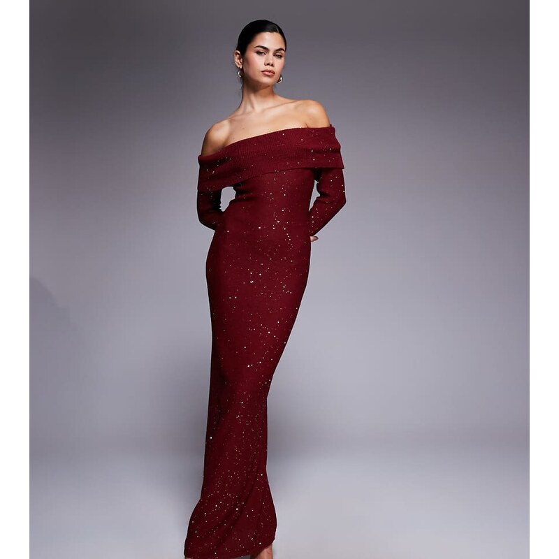 Kaiia exclusive off shoulder long sleeve sequin knit maxi dress