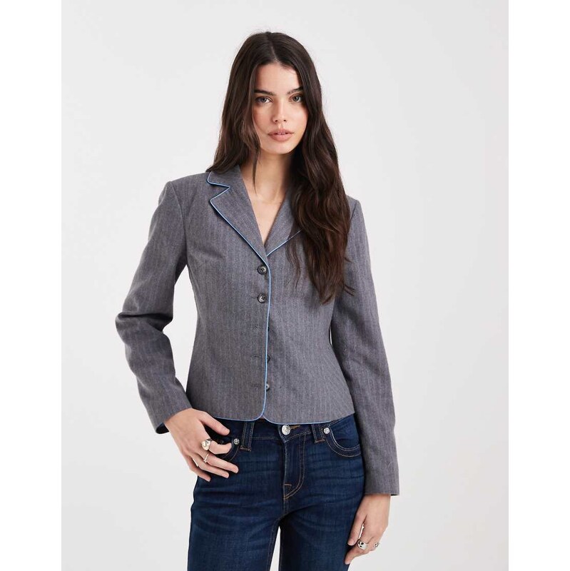 COLLUSION fitted blazer in grey pinstripe