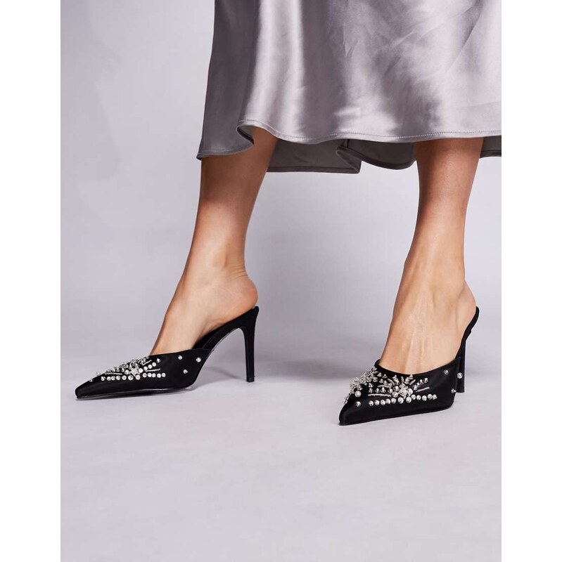 Azalea Wang Angelica embellished mule high heels in black 110323153