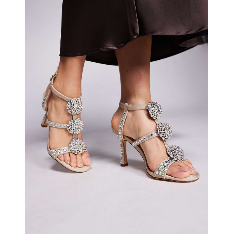 Azalea Wang Bestella embellished caged high heels in silver 110323152