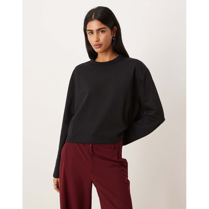 ASOS DESIGN breatheMAX long sleeve boxy crop tee in black
